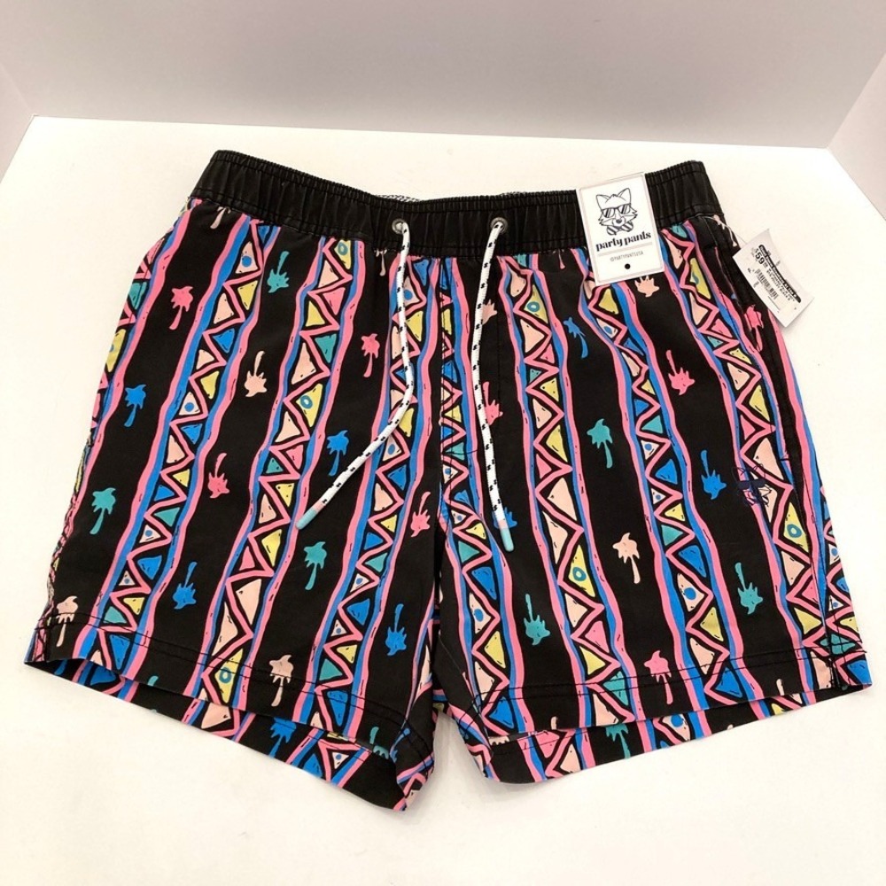 Party Pants Shorts Get Faded 80s 90s Neon Themed Retro Mens Small Stripe